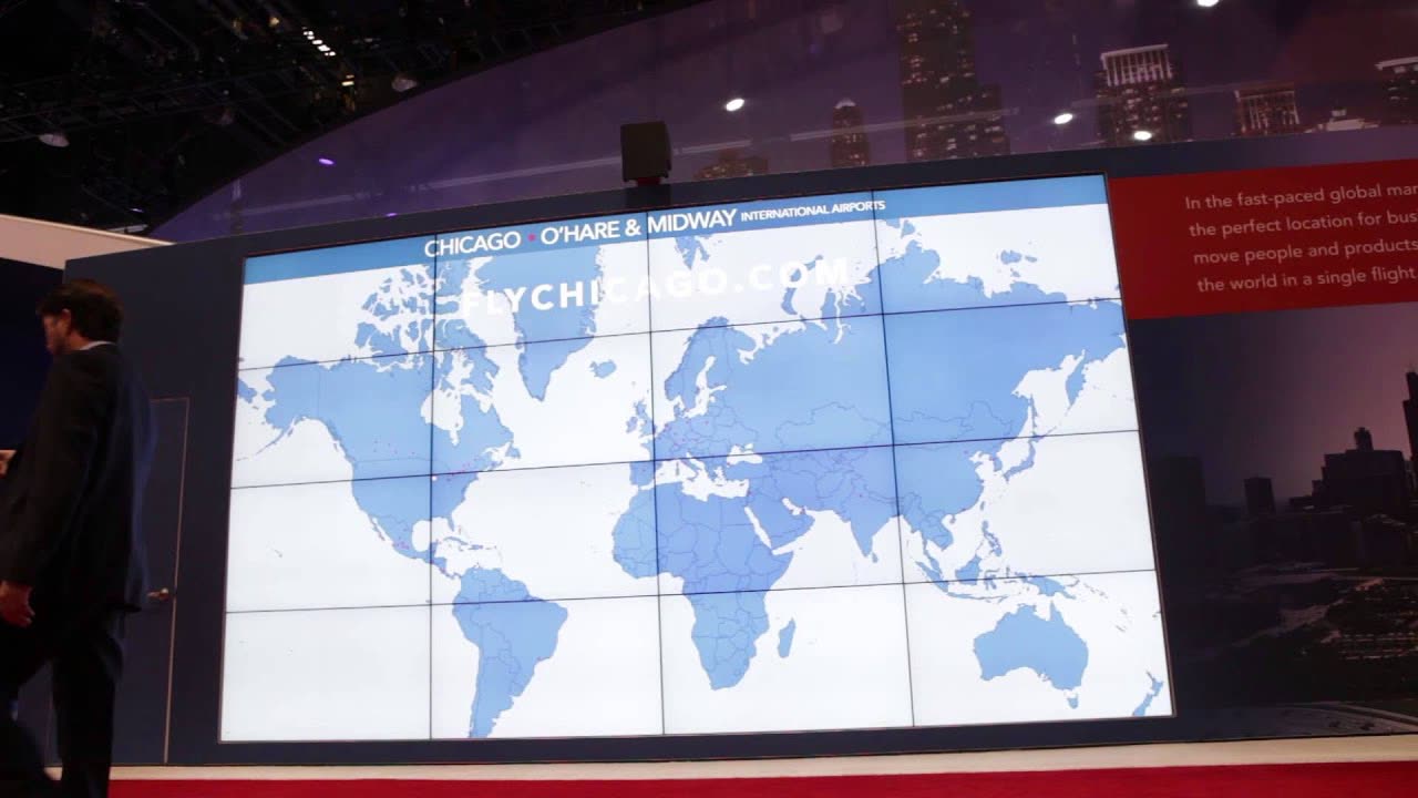 A 4 by 4 video wall with an interactive route map